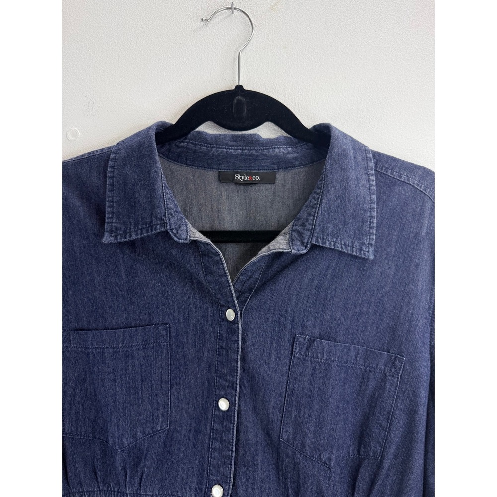 Style & Co Women's Denim Shirt Dress Button Front Roll Tab Sleeves Sz M‎ Casual - Picture 4 of 11